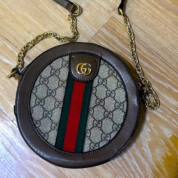 Gucci Beige and Brown Crossbody Bag with Gold Chain - Picture 9 of 11